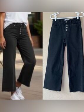 FLYING MONKEY Exposed Button Fly Raw Hem Black Wide Leg Denim Jeans Size 25